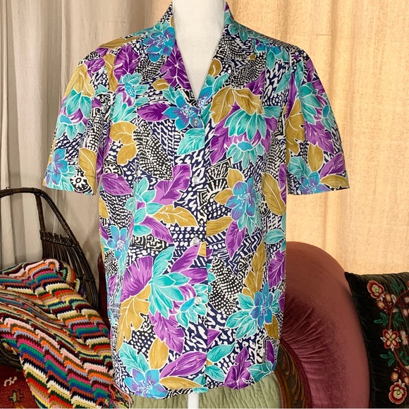 Vintage Tops - 80s Tropical Blouse